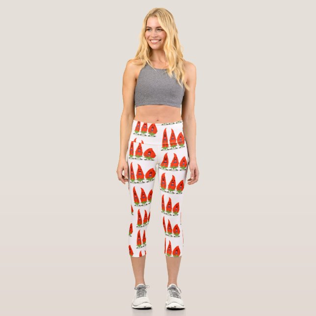 Niedliche Singen Chili Paprikaschoten Cartoon Illu Capri Leggings (Vorderseite)