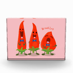 Niedliche Singen Chili Paprikaschoten Cartoon Illu Fotoblock