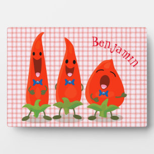 Niedliche Singen Chili Paprikaschoten Cartoon Illu Fotoplatte