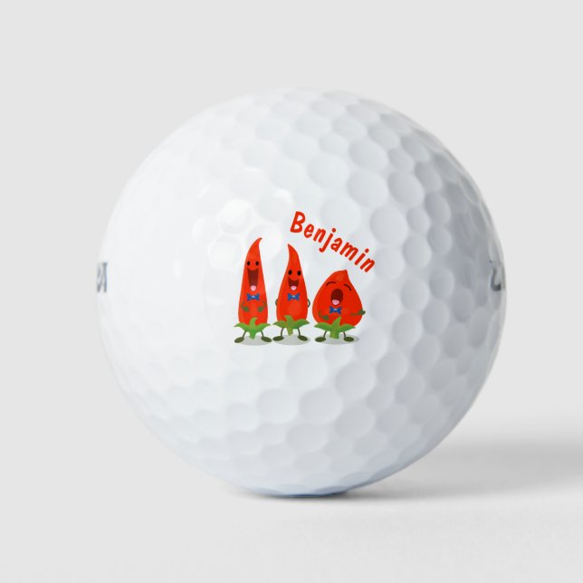 Niedliche Singen Chili Paprikaschoten Cartoon Illu Golfball (Vorderseite)