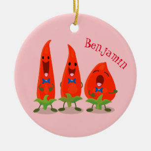 Niedliche Singen Chili Paprikaschoten Cartoon Illu Keramik Ornament
