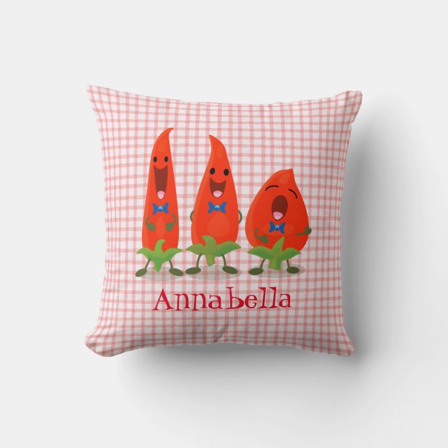 Niedliche Singen Chili Paprikaschoten Cartoon Illu Kissen (Vorderseite)