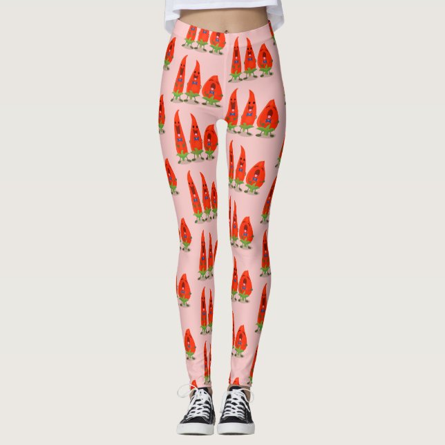 Niedliche Singen Chili Paprikaschoten Cartoon Illu Leggings (Vorderseite)