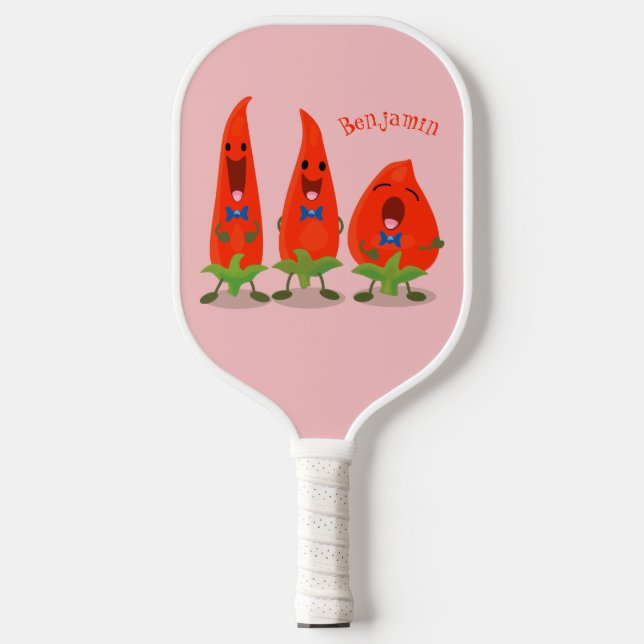 Niedliche Singen Chili Paprikaschoten Cartoon Illu Pickleball Schläger (Vorderseite)