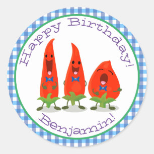 Niedliche Singen Chili Paprikaschoten Cartoon Illu Runder Aufkleber