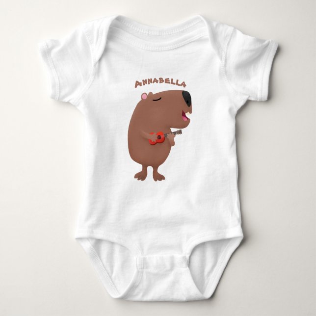 Niedliche singende Capybara ukulele Cartoon Illust Baby Strampler (Vorderseite)