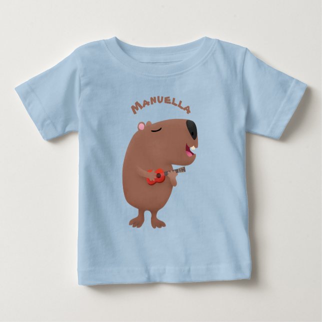 Niedliche singende Capybara ukulele Cartoon Illust Baby T-shirt (Vorderseite)