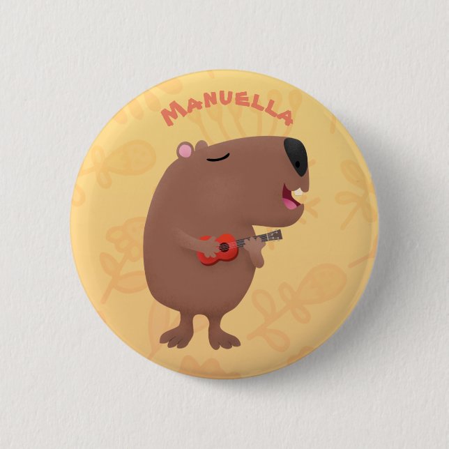 Niedliche singende Capybara ukulele Cartoon Illust Button (Vorderseite)