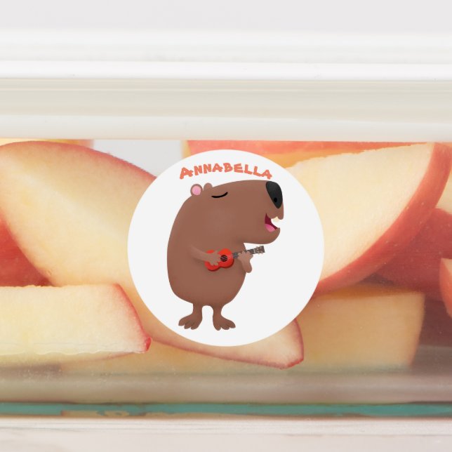 Niedliche singende Capybara ukulele Cartoon Illust Etiketten (Befestigt)