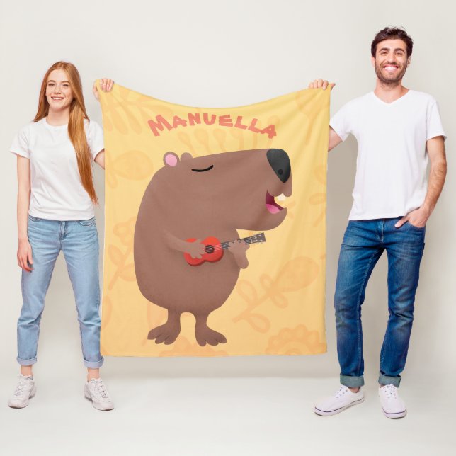 Niedliche singende Capybara ukulele Cartoon Illust Fleecedecke (Beispiel)