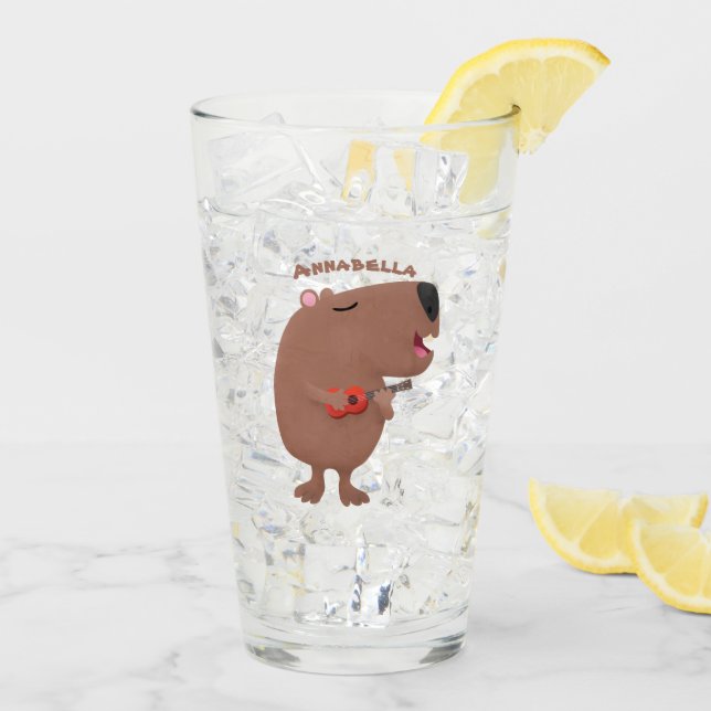 Niedliche singende Capybara ukulele Cartoon Illust Glas (Rückseite Ice)
