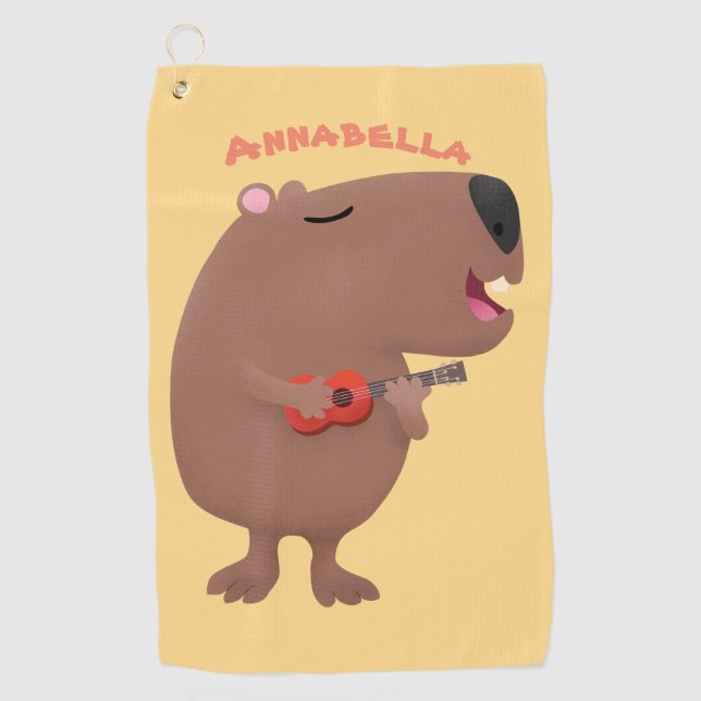 Niedliche singende Capybara ukulele Cartoon Illust Golfhandtuch (Vorderseite)