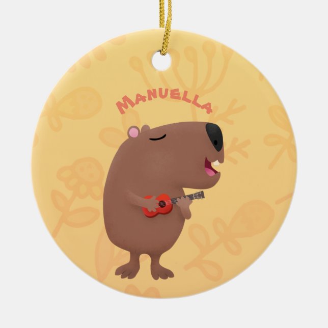 Niedliche singende Capybara ukulele Cartoon Illust Keramik Ornament (Vorne)