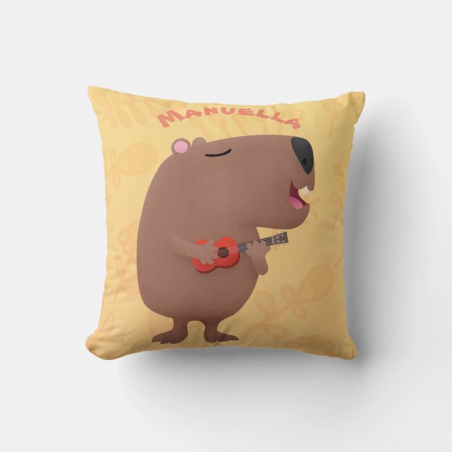 Niedliche singende Capybara ukulele Cartoon Illust Kissen (Vorderseite)