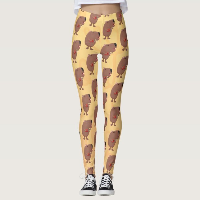 Niedliche singende Capybara ukulele Cartoon Illust Leggings (Vorderseite)