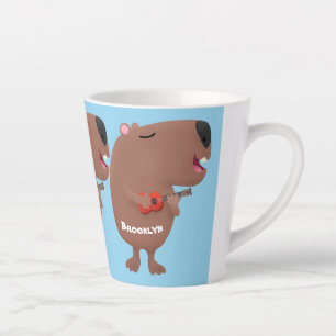 Niedliche singende Capybara ukulele Cartoon Illust Milchtasse
