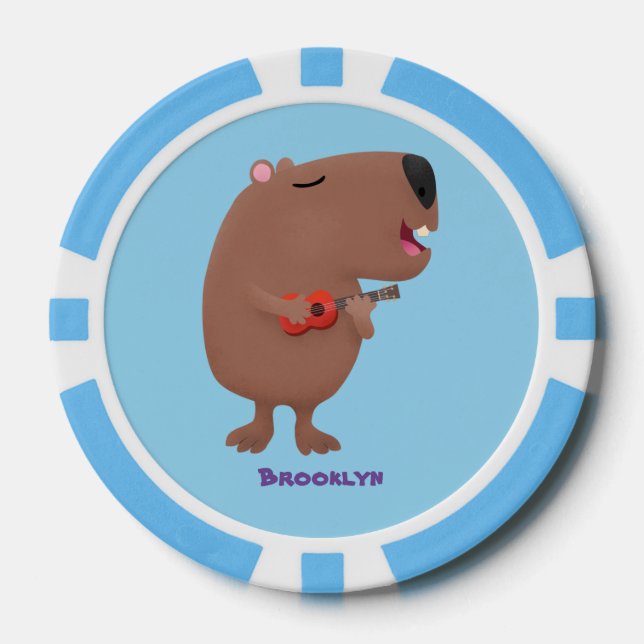 Niedliche singende Capybara ukulele Cartoon Illust Pokerchips (Vorderseite)