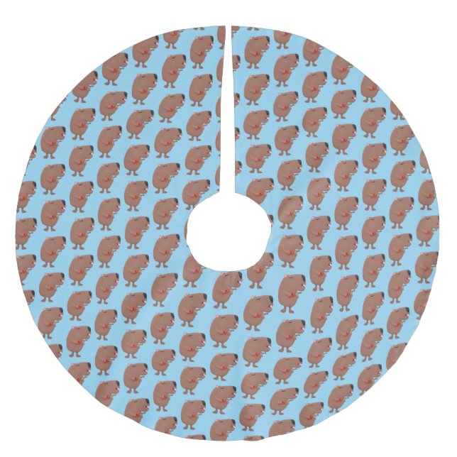Niedliche singende Capybara ukulele Cartoon Illust Polyester Weihnachtsbaumdecke (Vorderseite)