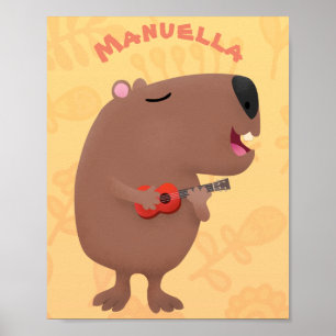 Niedliche singende Capybara ukulele Cartoon Illust Poster