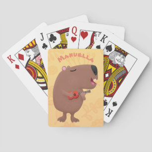 Niedliche singende Capybara ukulele Cartoon Illust Spielkarten