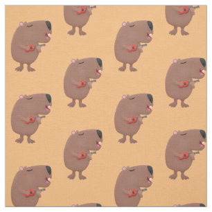 Niedliche singende Capybara ukulele Cartoon Illust Stoff