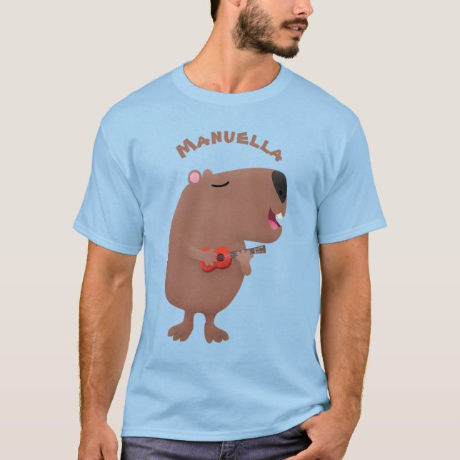 Niedliche singende Capybara ukulele Cartoon Illust T-Shirt (Vorderseite)