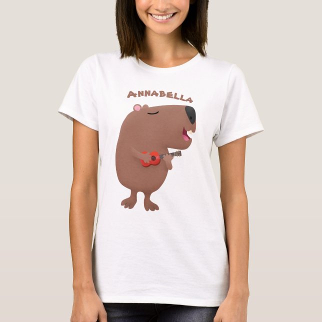Niedliche singende Capybara ukulele Cartoon Illust T-Shirt (Vorderseite)