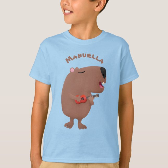 Niedliche singende Capybara ukulele Cartoon Illust T-Shirt (Vorderseite)