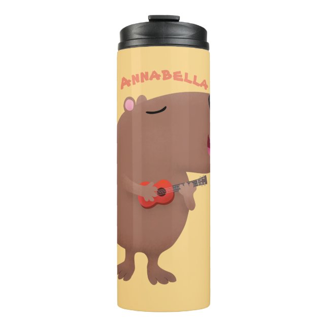 Niedliche singende Capybara ukulele Cartoon Illust Thermosbecher (Vorderseite)