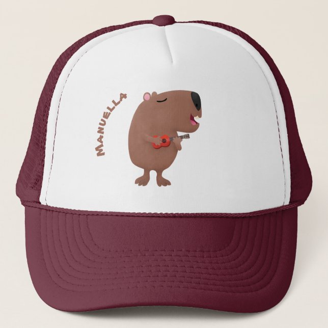 Niedliche singende Capybara ukulele Cartoon Illust Truckerkappe (Vorderseite)