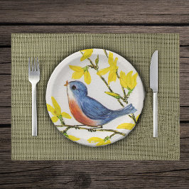 Niedliche Singing Blue Bird Tree Branch Pappteller