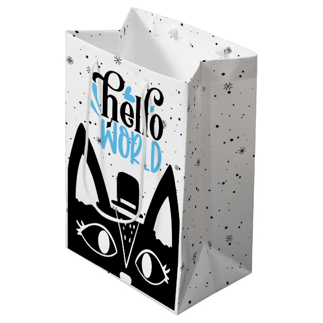Niedliche skandinavische Katze mit der Hallo-Welt Mittlere Geschenktüte (Vorderseite Schrägansicht)
