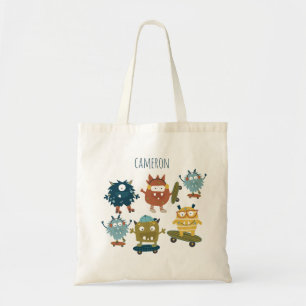 Niedliche Skateboard-Monster Personalisierter Name Tragetasche