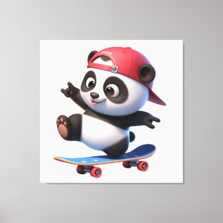 Niedliche Skateboarding Panda Illustration Leinwanddruck