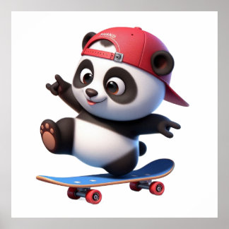 Niedliche Skateboarding Panda Illustration Poster
