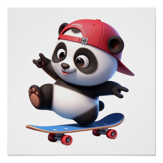 Niedliche Skateboarding Panda Illustration Poster (Vorderseite)