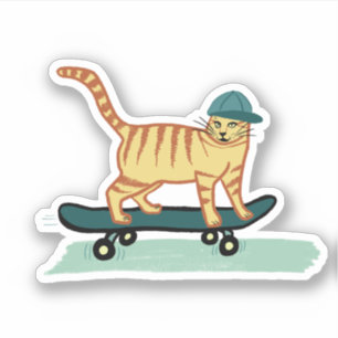 Niedliche Skateboarding Tabby Cat Aufkleber