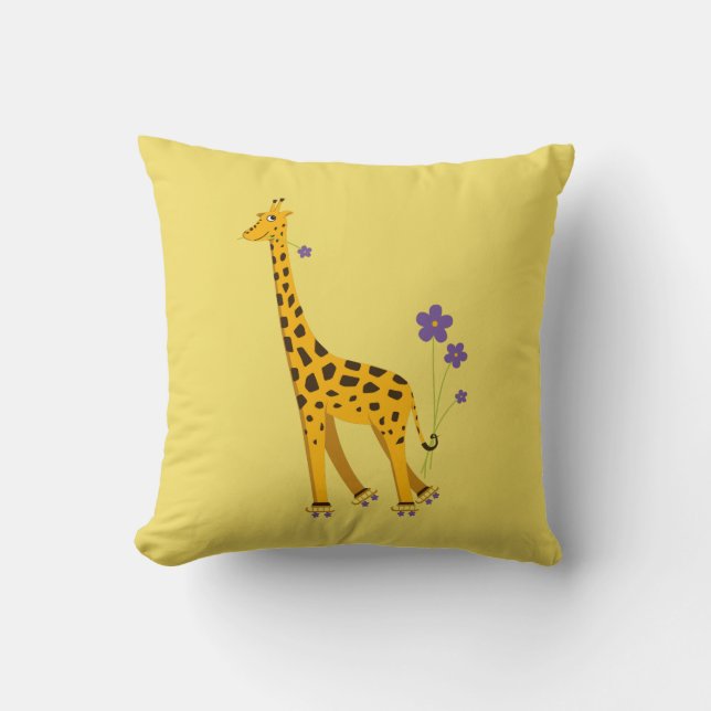 Niedliche Skaten Giraffe mit Blume Gelb Kinder Kissen (Vorderseite)