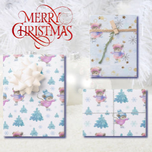 Niedliche Skaten Mice Girls Weihnachtspastel Kuwai Geschenkpapier Set