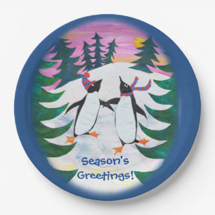 Niedliche Skaten-Pinguine-Schneeballplatte Pappteller