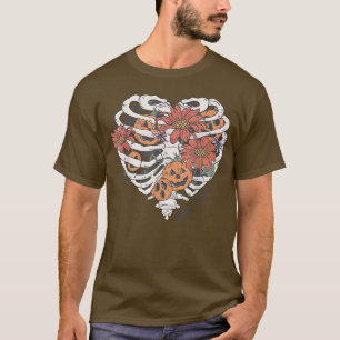 Niedliche Skeletthalle Herzkranzkette Blume Pumpki T-Shirt