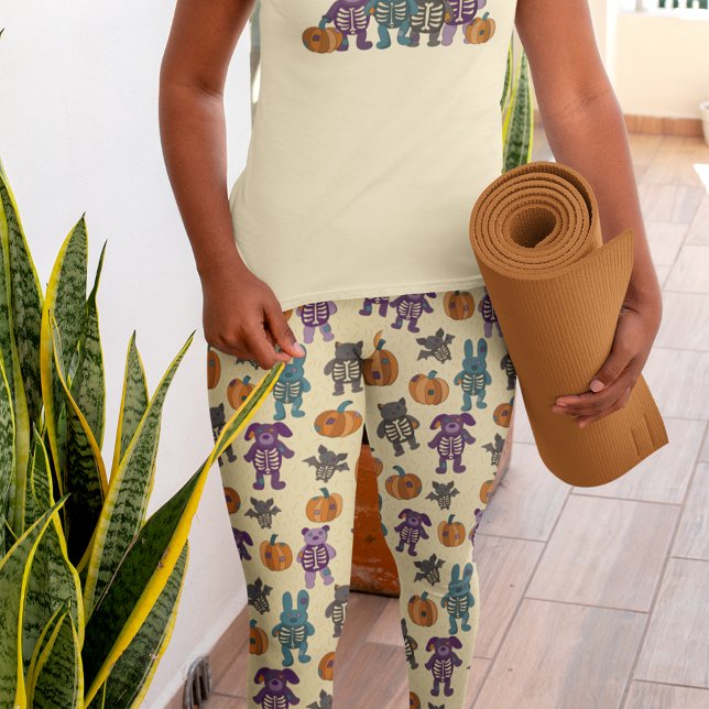 Niedliche Skeletttiere und Pumpkins Halloween Leggings (Von Creator hochgeladen)