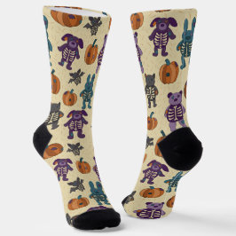 Niedliche Skeletttiere und Pumpkins Halloween Socken