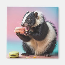 Niedliche Skunk Eating Colorful Macaroons
