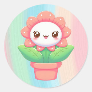Niedliche, skurrile Blume im Topf Runder Aufkleber