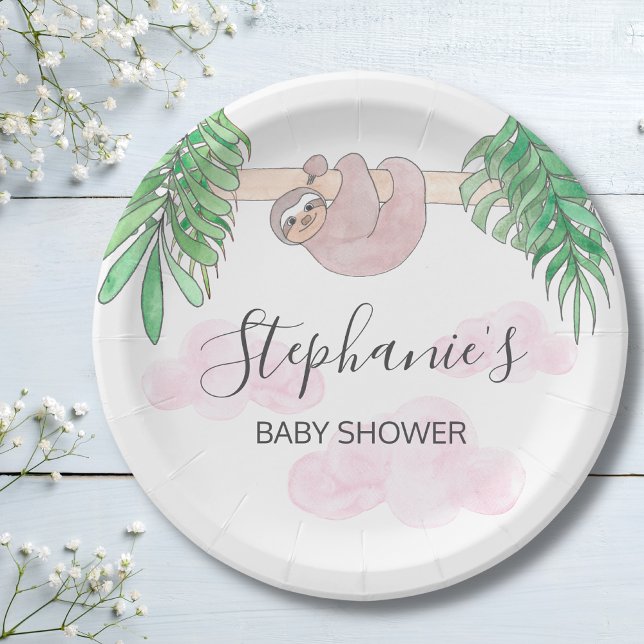 Niedliche Sloth Baby Girl Babydusche Pappteller (Von Creator hochgeladen)