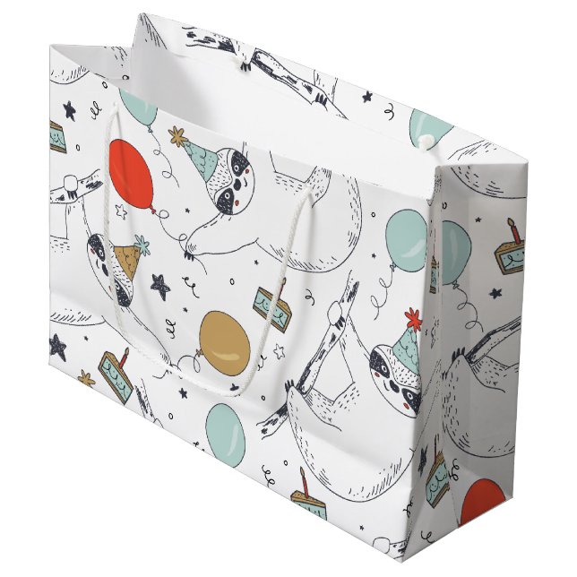 Niedliche Sloth Birthday Geschenktasche Große Geschenktüte (Vorderseite Schrägansicht)