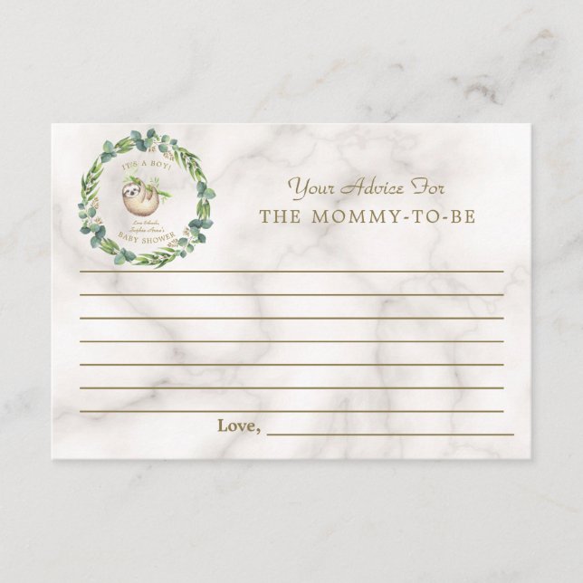 Niedliche Sloth Eucalyptus Baby Duwer Eltern Hinweiskarte (Vorderseite)