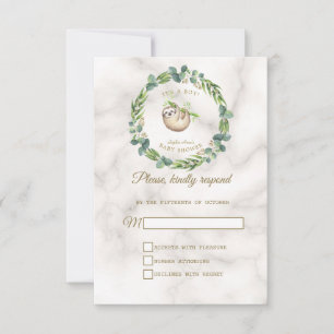 Niedliche Sloth Eucalyptus Wreath Baby Dusche RSVP Karte