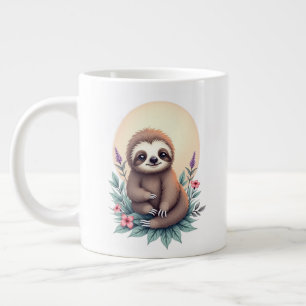 "Niedliche Sloth Illustration im Blumenhintergrund Jumbo-Tasse